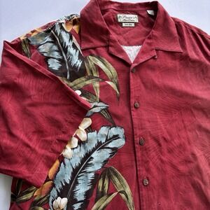 Pusser's Island Reserve Hawaiian Cam Shirt L Red 100% Silk Floral Aloha VTG